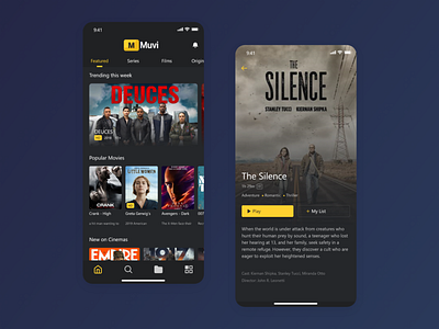 Movie Streaming App adobe xd dark ui movie app streaming app