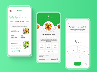 Diet Food Recipe App app design calories diet app food app green mobile app recipe app ui ui design
