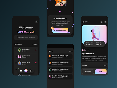 NFT Marketplace App cyptocurrency dark mode mobile nft nft app trade ui design