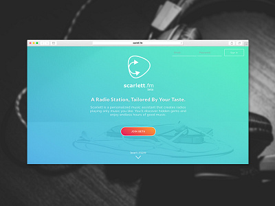 Scarlett.fm - Personalized Radio - login beta home login music streaming webapp