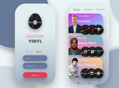 Heaven Vinyl Mobile App Concept design flat graphic minimal mobile typography ui ux web