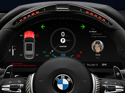 BMW Car Dashboard - Warning lights + calling wife