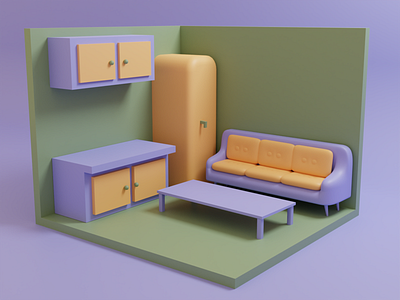 Living Room Illustration 3d 3d illustration 3d isometric blender cinema 4d colorful isometric isometric illustration minimal