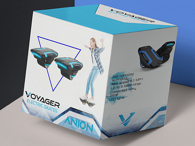 Voyager e-skate packaging blue box cpg electronics mock up packaging white