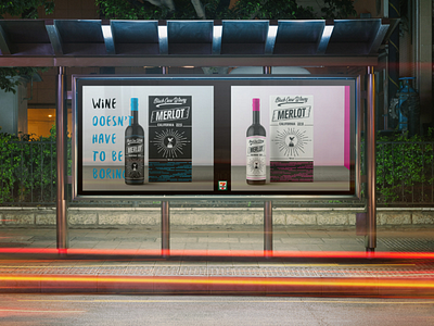 Black Crow Wine Branding alcohol bus stop cyan graphic design magenta mockup night time packaging poster signage wine