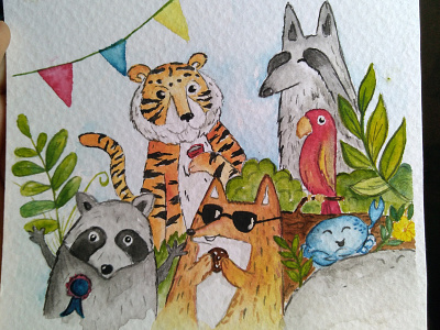 Ilustración Animales acuarela animales artwork cuteness fiesta illustration ilustración watercolor