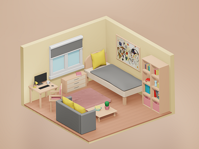 3D low poly room