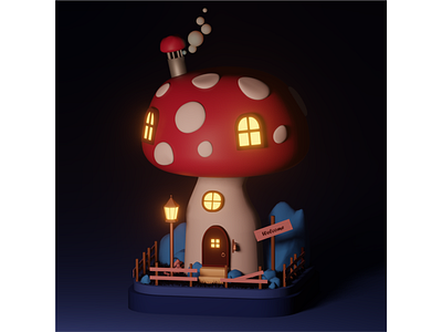 Mushroom house low poly 3d amanita blender fairy home house modeling mushroom night scene