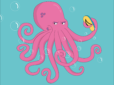 Pink octopus ai angry character dangerous harmful illustration octopus pink slippers suspicious vector