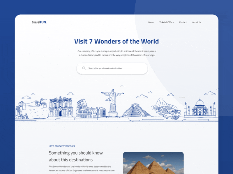 TravelFun - 7 Wonders of the World design firstshot illustration landingpage typography ui ux