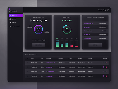LIQUIDITY - Real Estate Platform for selling, buying, trading design interface real estate shares transactions ui ux web