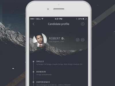 Candidate Profile - Talent Scout - iPhone 6 app candidate profile ios iphone 6 job app search resumes talent scout ui design user experience user interface