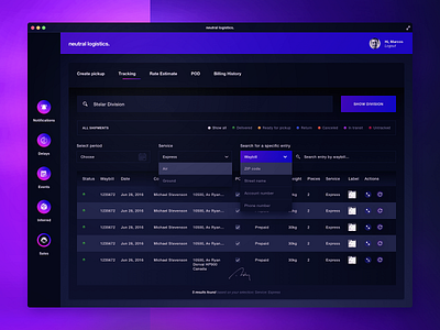 neutral logistics - Logistics & Transportation Web Platform admin panel analytics client management dashboard logistics product design transportation ui design user management ux design web