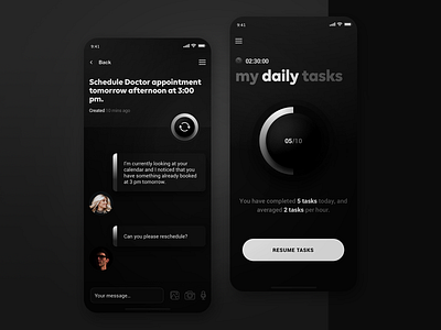 GN - High-End Personal Assistant app design ios mobile night mode personal assistant skeuomorphism tasks ui design user experience user interface ux design