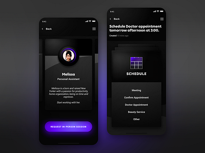 GN - High-End Personal Assistant app design dark mode mobile night mode personal assistant tasks ui design user experience user interface ux design