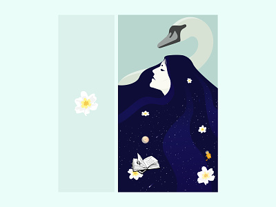 A girl and a swan illustration