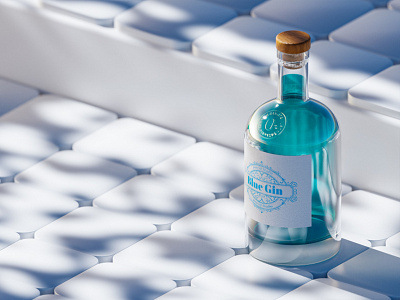 Blue Gin 3d 3d render bottle gin modeling packshot product visualisation