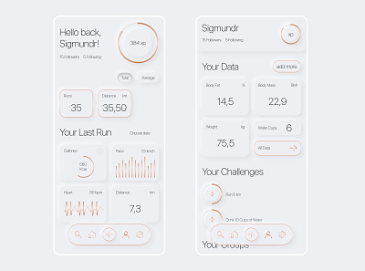 Running App 2.0 | Soft UI concept ui copper gold minimalism minimalism ui mobile app mobile design mobile ui neomorphism neumorphism running app soft ui uidesign ux design