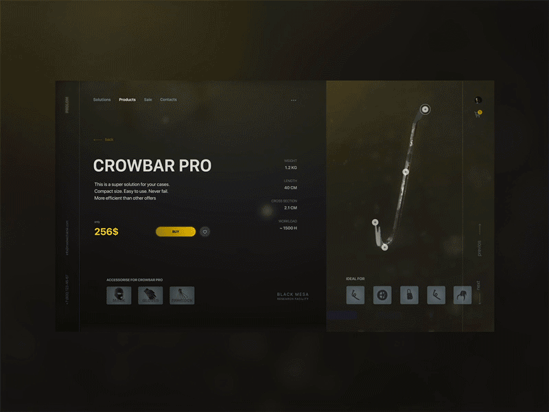 Product card – Crowbar PRO II aftereffects atmosphere bokeh cinema4d element 3d half life 3 product card shop ui ux