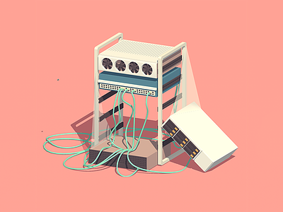 Messy 3d computer low poly model server