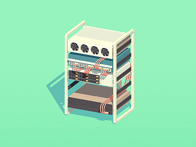 Clean 3d computer low poly server