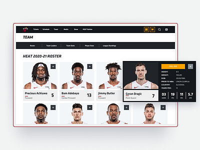 Roster page - Miami HEAT basketball interface nba redesign sports ui web design website