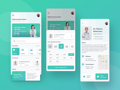 Doctor Consultation App app consultation design doctor green health health app homepage minimal profile page ui ux