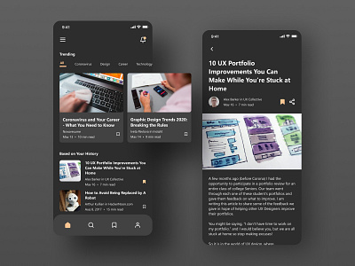 Dark Reading App app article darkmode design figma hellodribbble minimal reading app ui ux