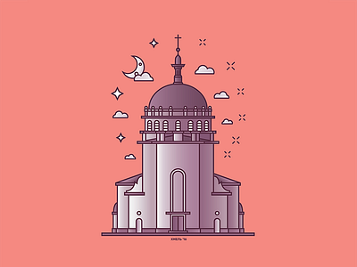 Roman Catholic Church of Christ the King architecture building catholic church illustration ivano frankivsk linecraft monoline ukraine