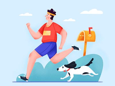 Get Moving affinity designer animal boy character dog exercise fresh health healthy illustration jogging mailbox man moving outdoor park play run sport uran