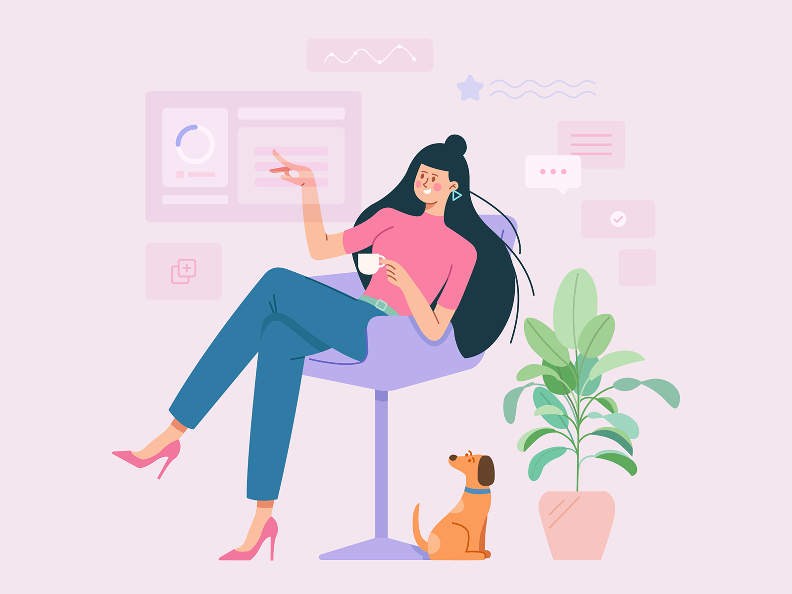 Task II animal business career chair character chart chat color dialog document dog file girl illustration job lady office pet plant woman