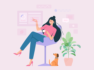 Task II animal business career chair character chart chat color dialog document dog file girl illustration job lady office pet plant woman
