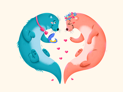 Marriage animal character heart illustration love marriage marry otter wedding
