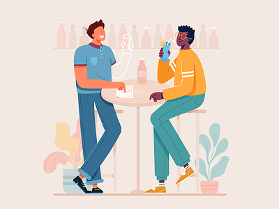 Drink bar boy business character chat cheers drink friend friendship illustration juice man office partner pay payment plant table wine
