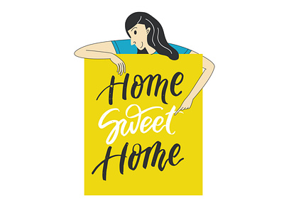 Home sweet home banner card decor design flat hand drawn home illustration lettering poster vector