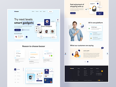 Bazaar Landing Page Design 2021 bazaar clean clean ui ecommerce electronic gadget headphone home page landing page minimal mockup shop smart gadget smartwatch trendy ui ux web web design website