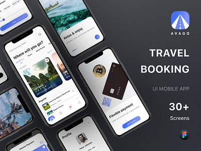 AVAGO - Travel App UI Kit app design payment template travel ui ux