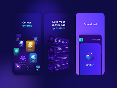 Dailab App Store app app store branding daily dark design developer google play knowledge lottie mobile mobile app programmer purple software engineer ui ux vector waves