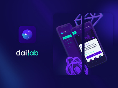 Dailab App Store app app store branding daily dark design developer google play illustration knowledge lottie mobile mobile app purple software engineer typography ui ux vector waves