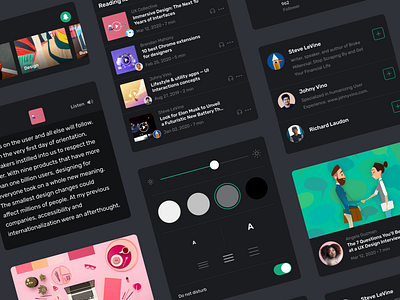 News App UI Components Dark Mode app app design application article blog branding design design system ui ux