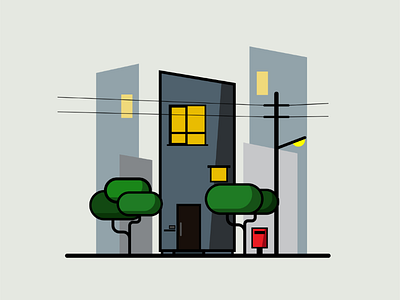 Tokyo Downtown building flat flatdesign japan minimalist neighborhood tokyo vector