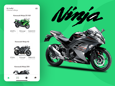 Ninja Bike Showroom app design kawasaki ux