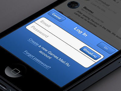Login screen app interface ios iphone login mail.ru navigation ui unreal mojo ux