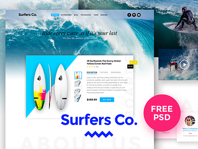 Surfers Co. FREE PSD Template beach design download fee psd freebie modern surf surfboard surfshop template ui waves