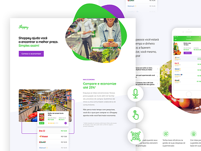 Shoppey app grocery landing page shopper shopping supermarket trolley ui