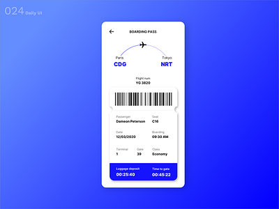 Daily UI N°24 : Boarding Pass boardingpass dailyui design illustration plane ui ux work