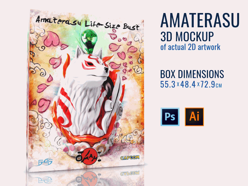 Amaterasu Box Mock-up best brush colorful example japanese okami packaging watercolor