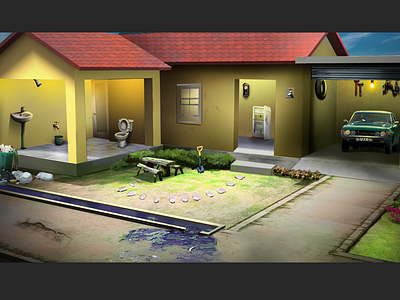 Sustainable House 2d background hidden object game hog scene