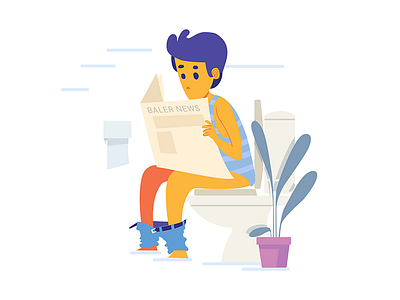 Hot News bath room character design illustration news reading toilet ui vector web