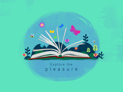 Literacy pleasure app illustration books butterfly flower literacy plant tree web illustration